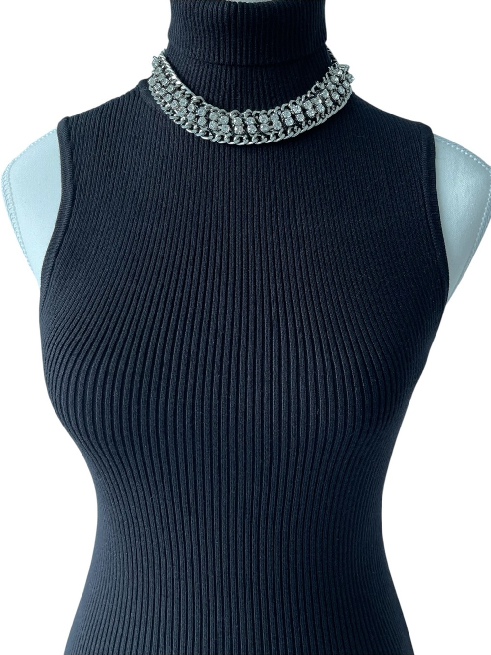 Silver Crystal Statement Choker Necklace